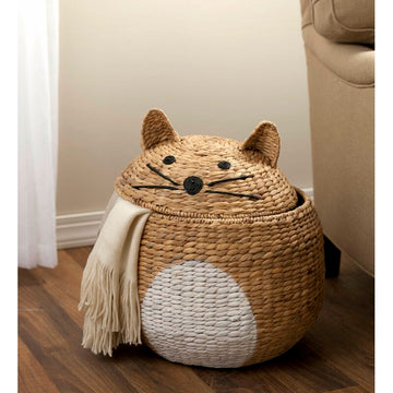 Ivesoy Woven Cat Shaped Storage Basket